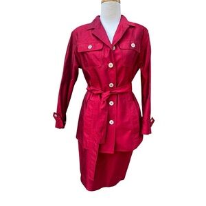 RICKIE FREEMAN For Teri Jon Nites Party Red 100% Ramie Silk Skirt Suit SIZE 4